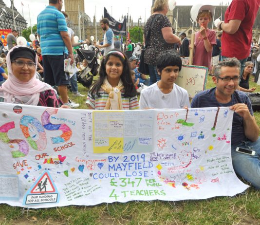 Parents and pupils protest against cuts in funding and loss of teachers