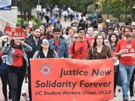 University of California Student Workers Union members marching last week to the pay talks