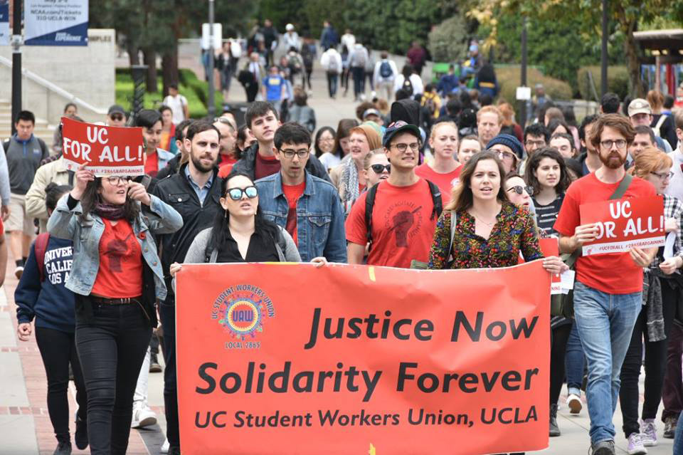 University of California Student Workers Union members marching last week to the pay talks