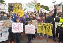 Ealing residents pictured here with Charlie Chaplin (back, left) fought really hard to stop the closure of Ealing Hospital’s Charlie Chaplin Children’s ward in May 2016 – children’s departments are threatened across the country while doctors face ‘burnout