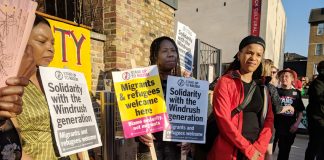 A demonstration in Windrush Square, Brixton in solidarity with the Windrush generation. There is to be a Support Windrush  Generation demonstration in Parliament Square today from 4.00-7.00pm