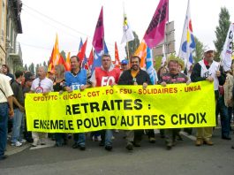 French unions demonstrate against pension cuts