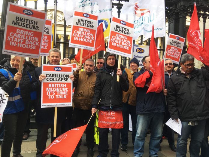 British Museum workers demanding that Carillion contracts are taken back in-house after the contractor went bust