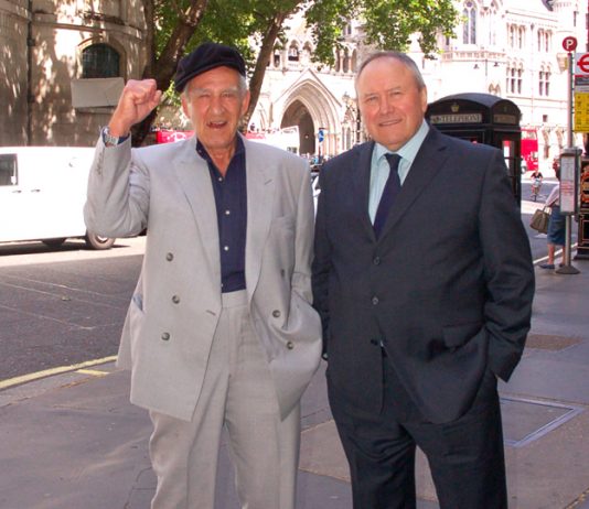 A delighted Peter with George Davis outside the High Court when George Davis was finally cleared
