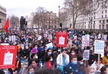 Junior doctors in a mass sit-down protest outside Downing Street in 2016. Hunt’s imposed contract is now up for renegotiation