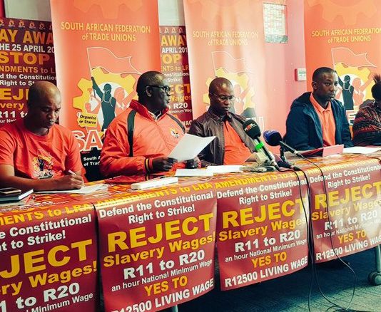 South African Federation of Trade Unions press conference last Thursday to launch its programme of action opposing the National Minimum Wage Bill