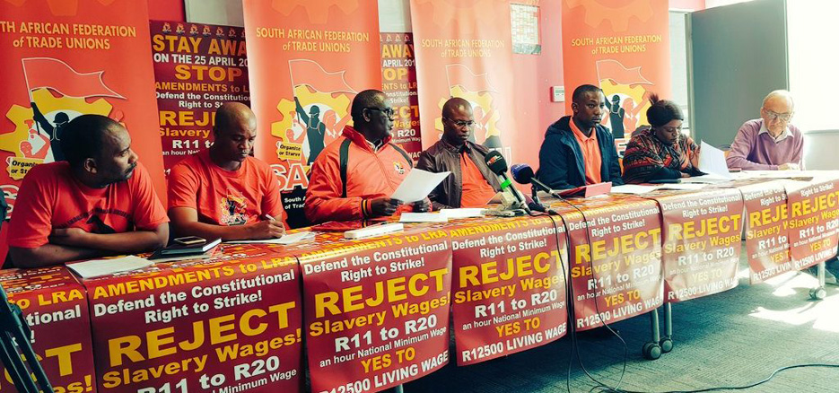 South African Federation of Trade Unions press conference last Thursday to launch its programme of action opposing the National Minimum Wage Bill