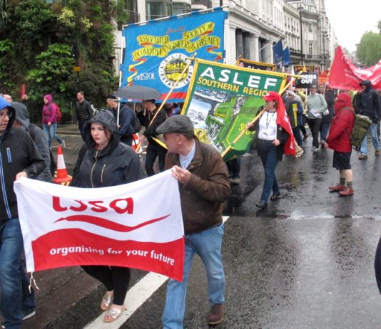 TSSA and Aslef banners on last month’s TUC demonstration in London