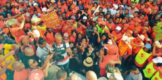 SAFTU members march during the April 25 general strike against new anti-union legislation