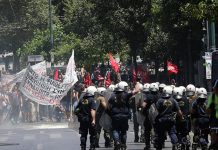 Riot police attack demonstrators on Wednesday in Athens. Photo credit: Marios Lolos
