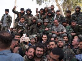 Syrian President ASSAD (centre) with Syrian troops after they liberated the region from Islamist terrorists