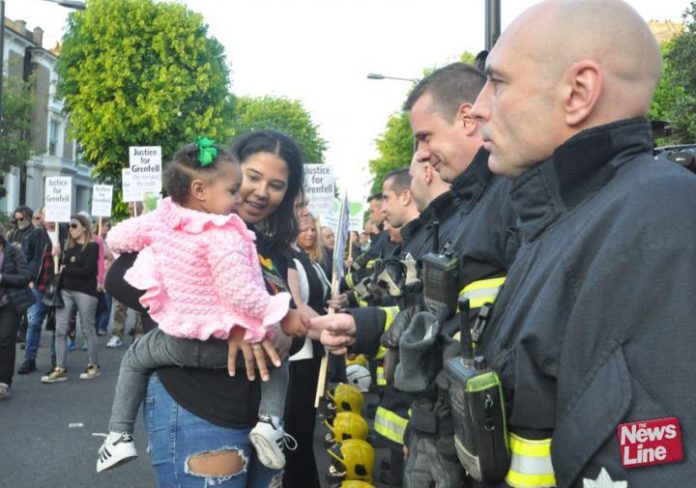 Grenfell families greet firefighters’ Guard of Honour on the Silent March in North Kensington on May 14th