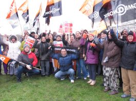 GMB-organised strikes against health privateers Carillion and at the Great Western Hospital in Swindon and Medirest (below) at Ealing Hospital in west London (shown here)
