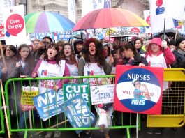 Nurses at the front of the march on February 3rd against NHS cuts and privatisation