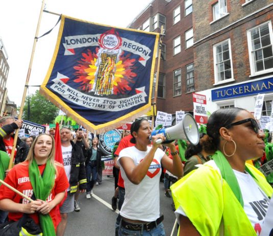 Joint FBU-Justice4Grenfell march last Saturday – firefighters have been exonerated by fire experts at the Grenfell Inquiry