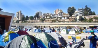 Hundreds of refugee tents in the Greek port city of Piraeus