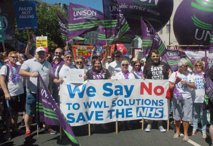 Unison members at Wrightington, Wigan and Leigh NHS Trust are fighting the outsourcing of 900 jobs to subsidiary WWL Solutions
