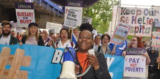 Nurses on a demonstration fighting against the cutting of nurses bursaries – there is now a shortfall of 35,000 nurses