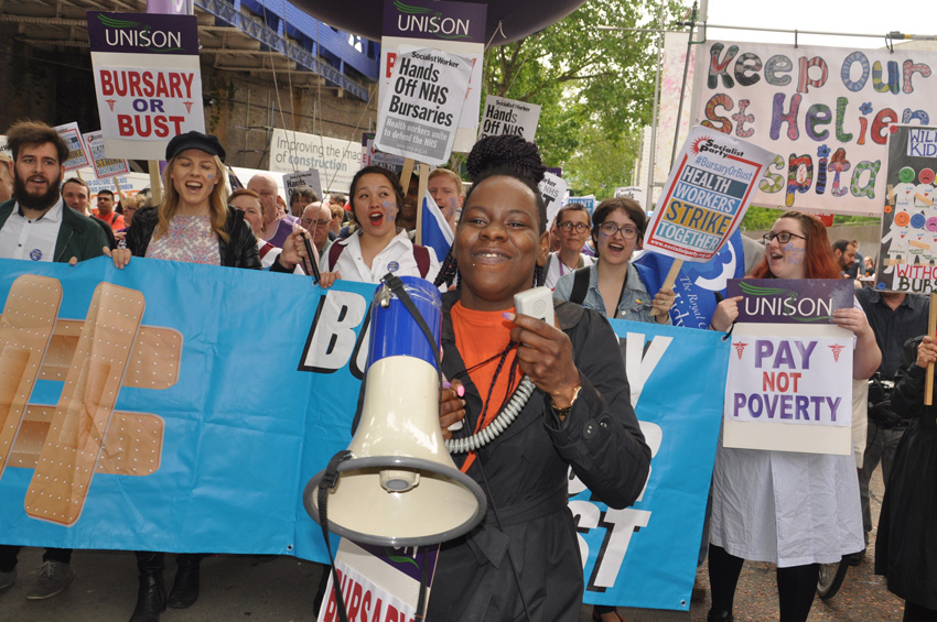 Nurses on a demonstration fighting against the cutting of nurses bursaries – there is now a shortfall of 35,000 nurses