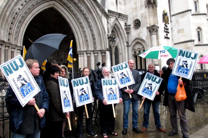 NUJ members outside the High Court defending their right to protect their sources from the state