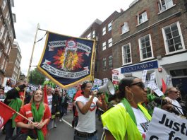 London Region FBU banner on the FBU-Justice4Grenfell joint march last month