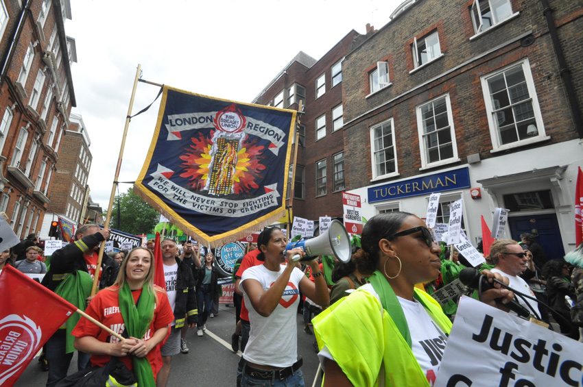 London Region FBU banner on the FBU-Justice4Grenfell joint march last month