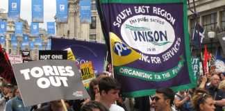 Trade unions marching to get the Tories out