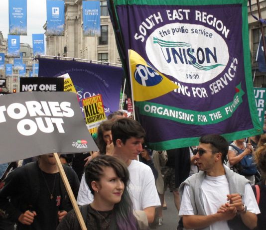 Trade unions marching to get the Tories out