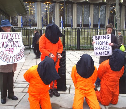 Demonstration outside the US Embassy demanding that Guantanamo Bay is shut down
