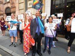 Teachers lobby the Department for Education earlier this month demanding a 5 per cent pay rise – not paid for by cuts