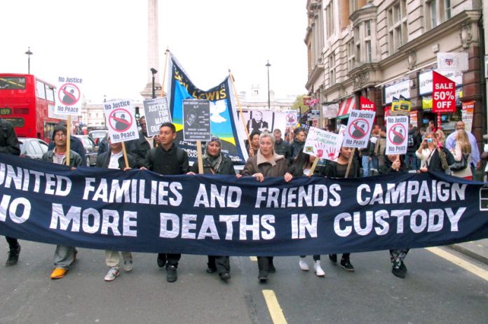 Friends and families of those who have died in police custody march for justice in October – deaths in police custody have reached a ten-year high