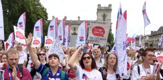 Nurses demonstrate in parliament Square against the against the one per cent pay cap