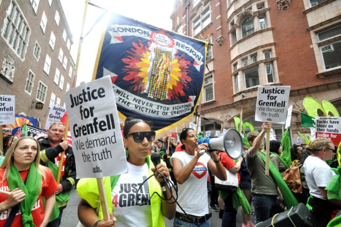 FBU members march with Grenfell survivors