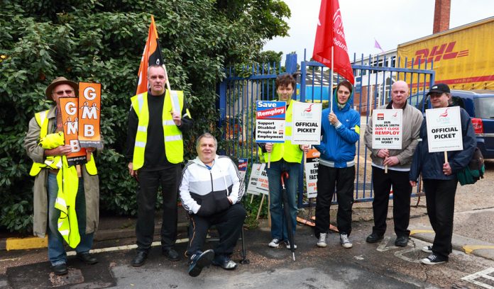 Remploy workers on the picket line in Norwich in 2012 in a struggle to save their jobs– the last decade has seen 600,000 manufacturing workers lose their jobs