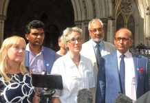 Doctors outside the High Court yesterday (l-r) SARAH DODDS, Medical Defence Shield, CHANDRA  KANNEGANTI, Chair of British International Doctors Association, Dr JENNY VAUGHAN, Manslaughter & Healthcare, Dr JS BAMRAH, Chairman of British Association of Phys