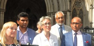 Doctors outside the High Court yesterday (l-r) SARAH DODDS, Medical Defence Shield, CHANDRA  KANNEGANTI, Chair of British International Doctors Association, Dr JENNY VAUGHAN, Manslaughter & Healthcare, Dr JS BAMRAH, Chairman of British Association of Phys