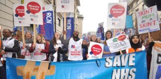 Student nurses and midwives marching to demand their bursaries are restored – on A-level results day figures reveal student applications for nursing have plummeted