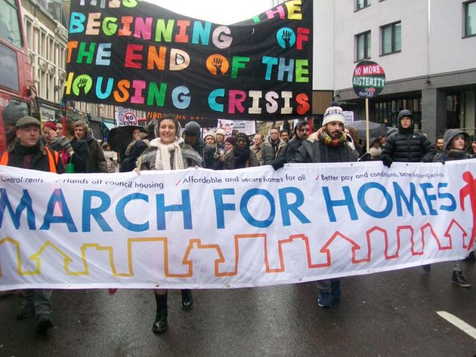 Tenants marching on London’s City all demanding more council homes