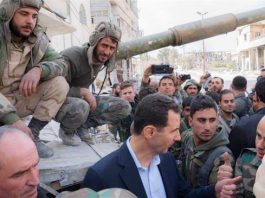 President BASHAR AL-ASSAD greets victorious Syrian troops in Eastern Ghouta