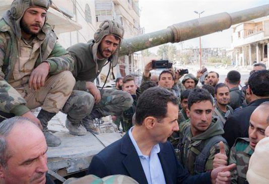 President BASHAR AL-ASSAD greets victorious Syrian troops in Eastern Ghouta