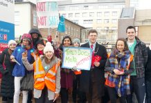 Junior doctors outside Lewisham Hospital during their national strike – 8,000 doctors shifts were left uncovered in London alone last year