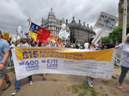 London schools demonstration outside parliament against funding cuts