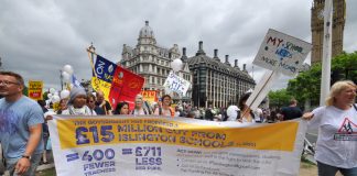 London schools demonstration outside parliament against funding cuts