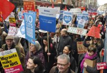 BMA members marching against Tory cuts and privatisation