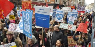 BMA members marching against Tory cuts and privatisation