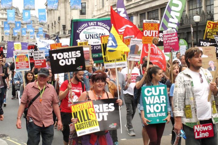 Labour Party march to get the Tories out in July last year –  many Labour MPs now consider Labour leader Corbyn to be their main enemy