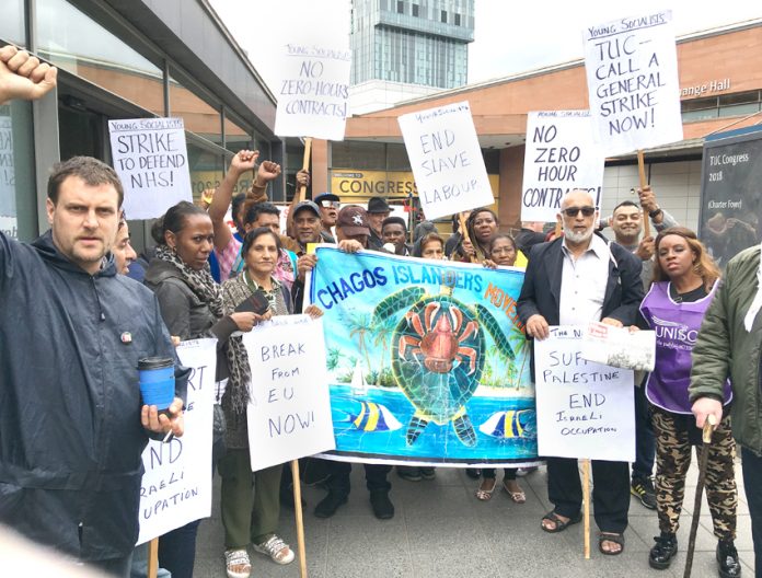 A section of the Young Socialists/WRP lobby of the Trade Union Congress with the Chagos Islanders well to the fore