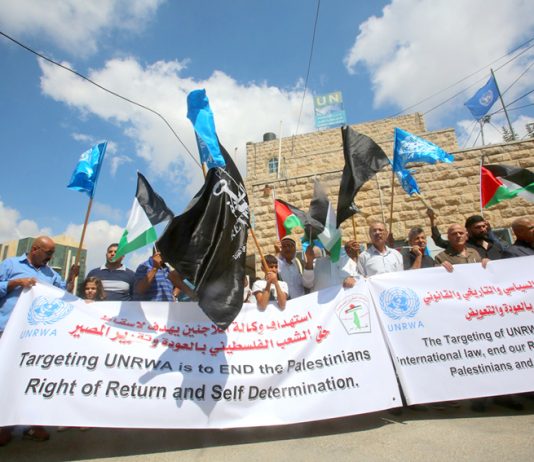 Demonstration in Hebron outside the UN offices last week against the US cut to UNRWA funding