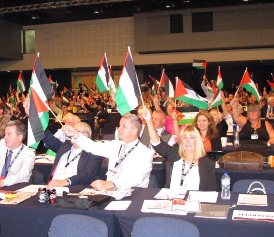 TUC delegates wave Palestinian flags and condemn Israel’s new racist law