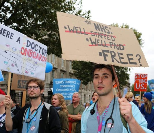 Junior doctors on a demonstration fighting against cuts and for better wages for NHS staff – there is another winter crisis looming